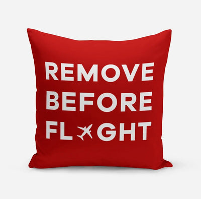 Remove Before Flight aviation design on soft polyester filling pillow.