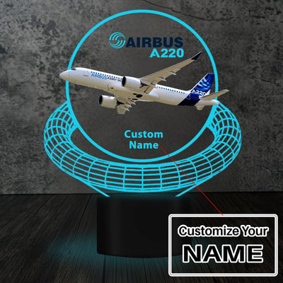 Airbus A220 aviation design on premium acrylic with LED 3D night lamp.