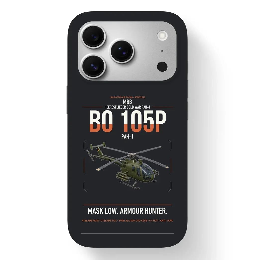 MBB BO 105P PAH-1 design on black magsafe iphone case, for iPhone 17 Pro