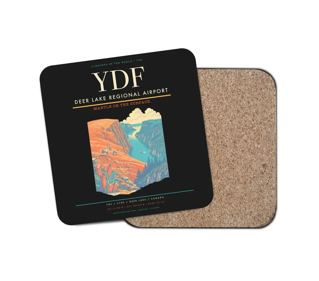 Deer Lake Regional Airport (YDF) design on black 1 piece coaster
