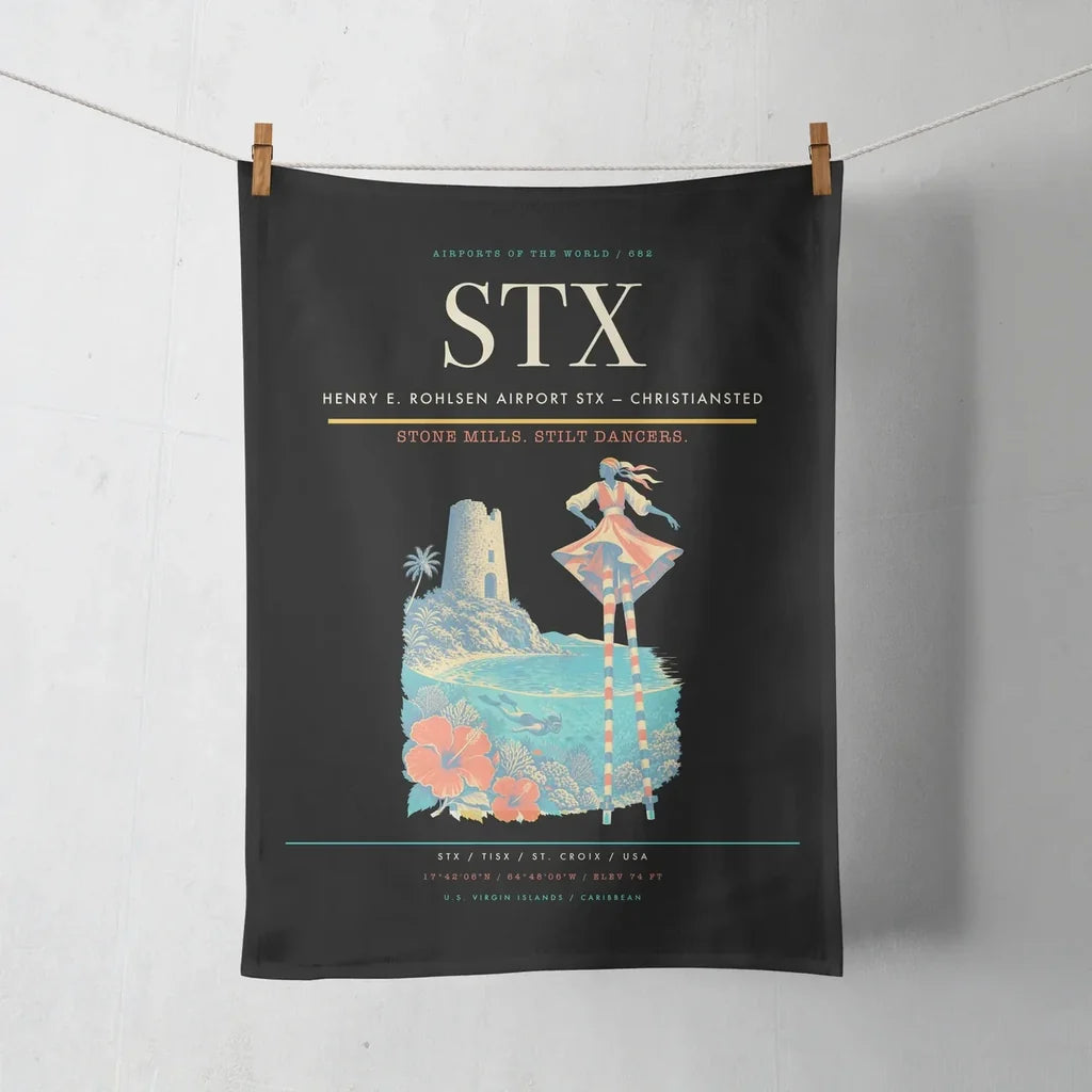 Henry E. Rohlsen Airport (STX) design on black towel
