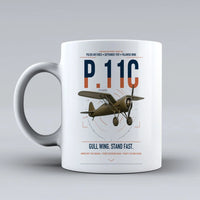 Thumbnail for PZL P.11c design on white ceramic mug, double-side print