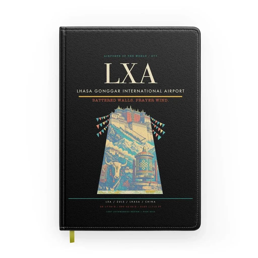 Lhasa Gonggar International Airport (LXA) design on black notebook