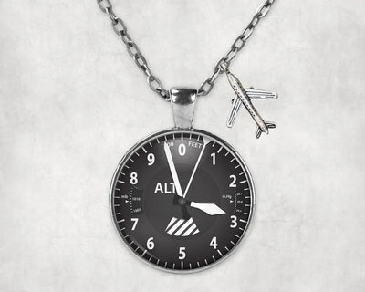 Side view of Altitude aviation necklace in stainless steel, polished finish.