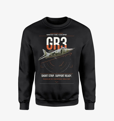 Hawker Siddeley Harrier GR3 design on black sweatshirt