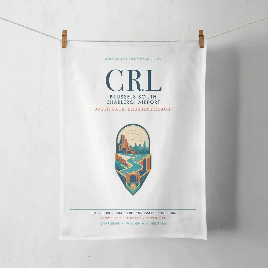 Brussels South Charleroi Airport (CRL) design on white towel