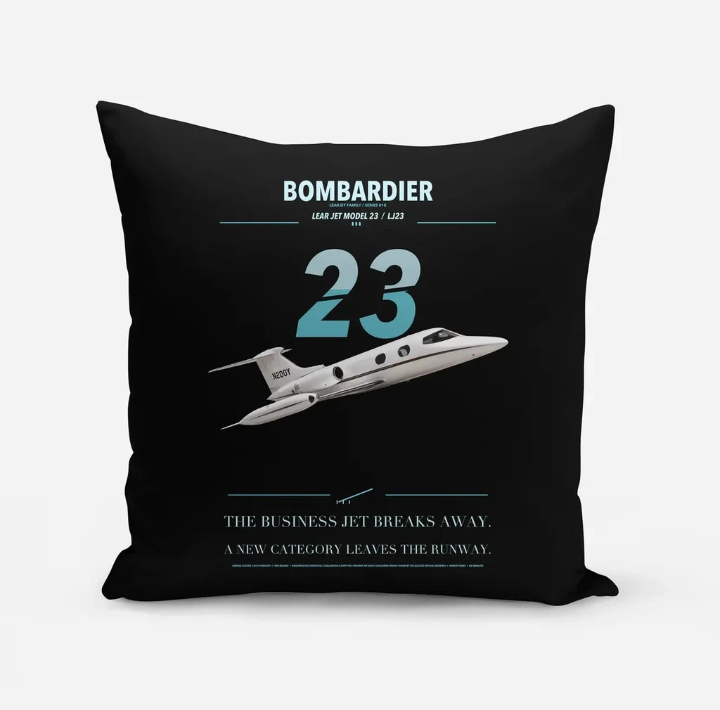 Bombardier Learjet 23 design on black pillow