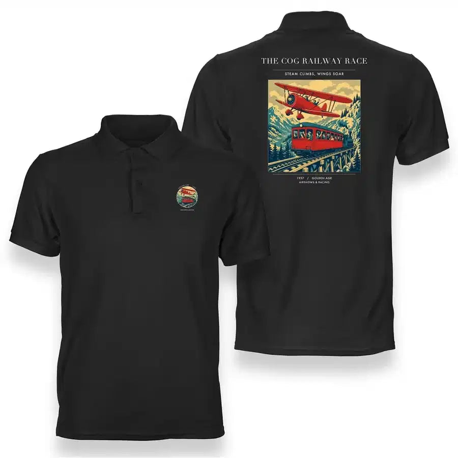 VINTAGE G4347 - The Cog Railway Race - Double-Side Polo T-Shirt design on black