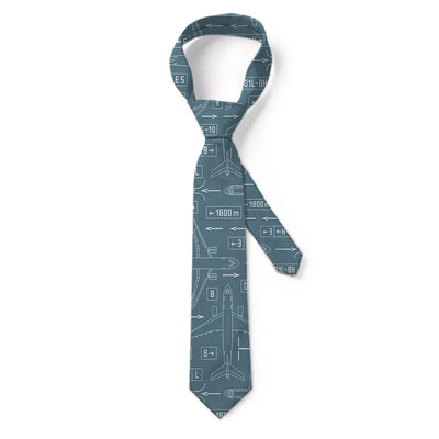 Jet Planes & Airport Signs aviation design on premium silk blend tie.