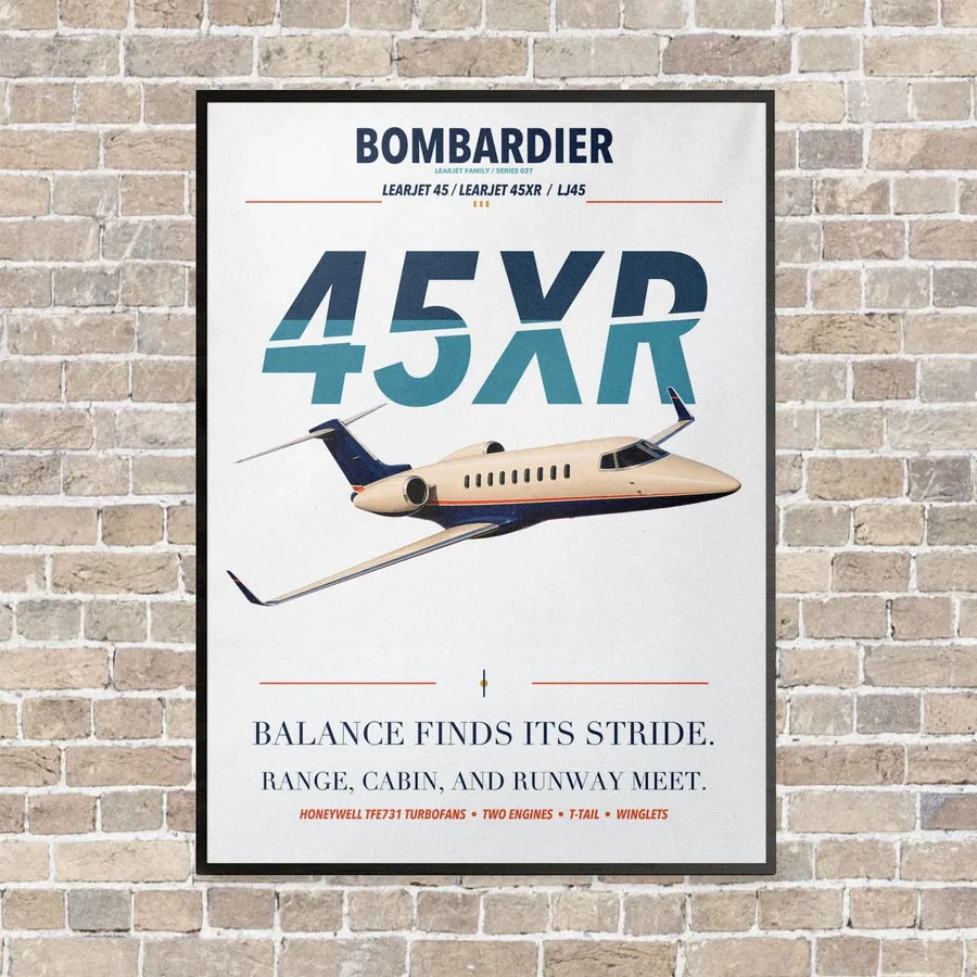 Bombardier Learjet 45XR vertical canvas print - framed - white background