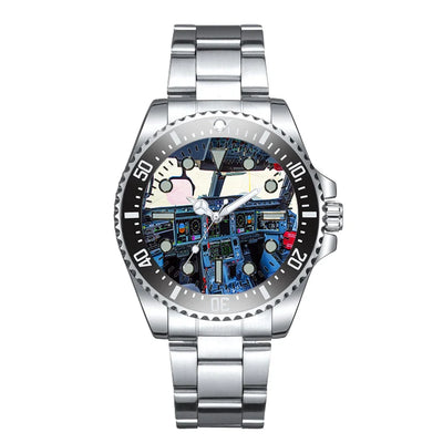 Airbus A350 Cockpit Luxury Aviators aviation-themed aviator watch, polished premium stainless steel.