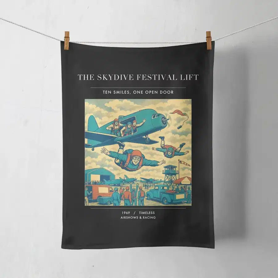 VINTAGE G4471 - The Skydive Festival Lift - Designed Towels design on black