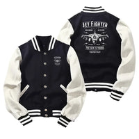Thumbnail for Jet Fighter - The Sky is Yours Baseball Style aviation design printed on two-tone shell with ribbed cuffs baseball jacket.