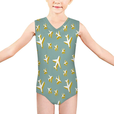 Mixed Size Airplanes aviation print on kids quick-dry fabric swimsuit.