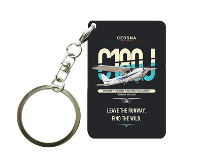 Cessna 180J Skywagon design on black designed key chain, double-side print