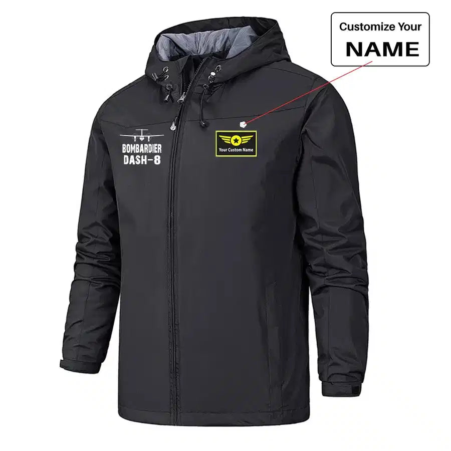 Bombardier Dash-8 & Plane Rain Jackets & Windbreakers aviation design printed on waterproof shell with sealed seams small-log.