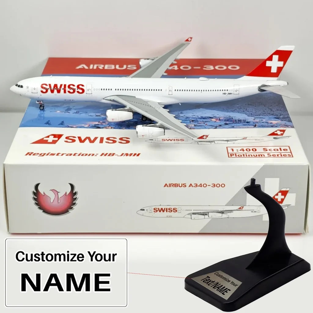 Side view of Swiss Airlines Airbus A340-300 HB-JMH Airplane Model aviation 16-18cm scale model aircraft in diecast metal.