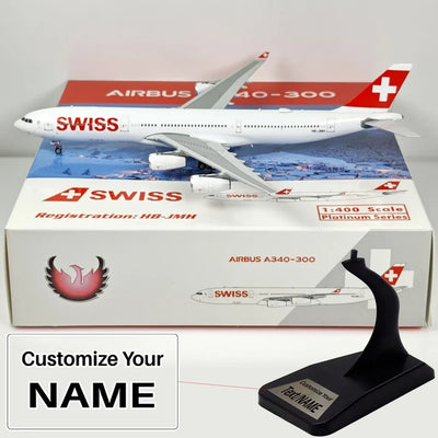 Side view of Swiss Airlines Airbus A340-300 HB-JMH Airplane Model aviation 16-18cm scale model aircraft in diecast metal.