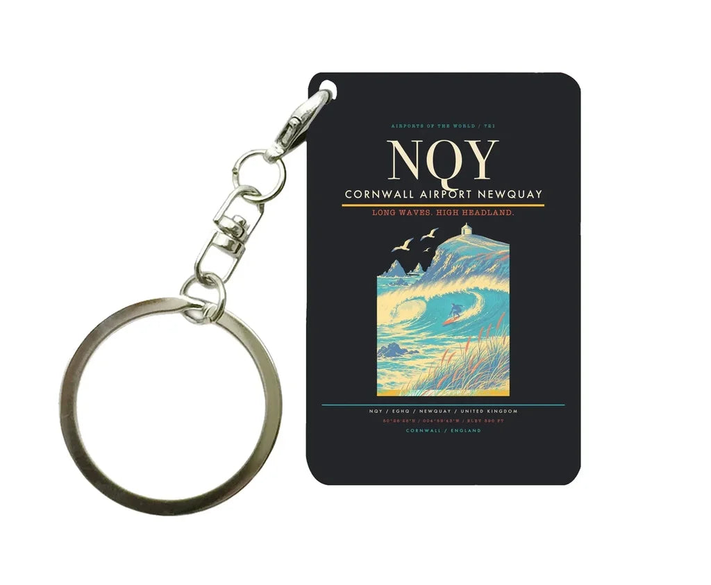 Cornwall Airport Newquay (NQY) design on black key chain