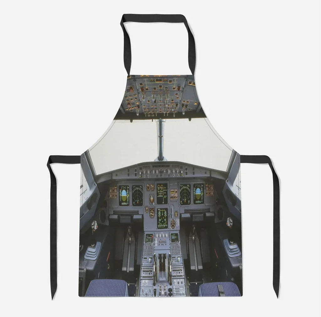 Airbus A320 Cockpit (Wide) aviation design on durable cotton blend kitchen apron.