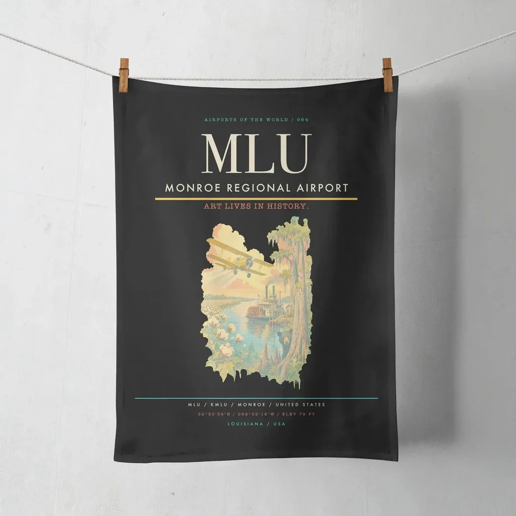 Monroe Regional Airport (MLU) design on black towel