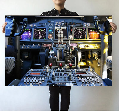 Boeing 737 Cockpit aviation themed poster, premium poster paper.