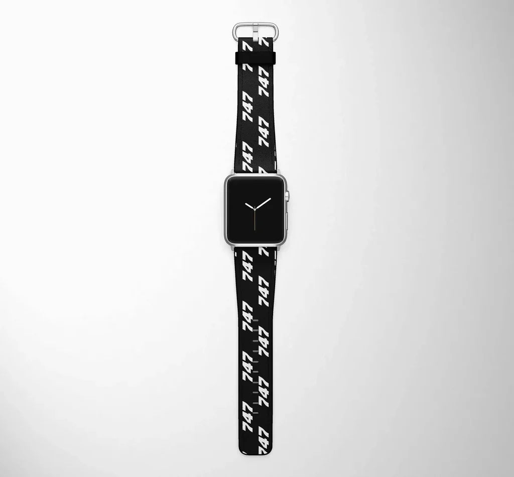Copy of 747 Flat Text aviation Apple Watch strap, durable silicone body with engraved detail.