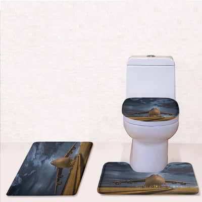 Amazing Military Aircraft at Night Toilet Seat Cover Three-piece aviation print on soft fabric toilet seat cover set.