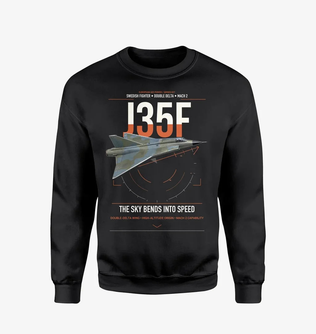 Saab J 35F Draken design on black sweatshirt