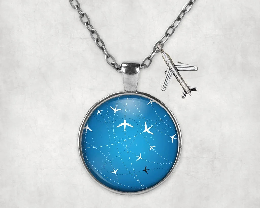 Travelling with Aircraft aviation necklace, stainless steel body with engraved detail.