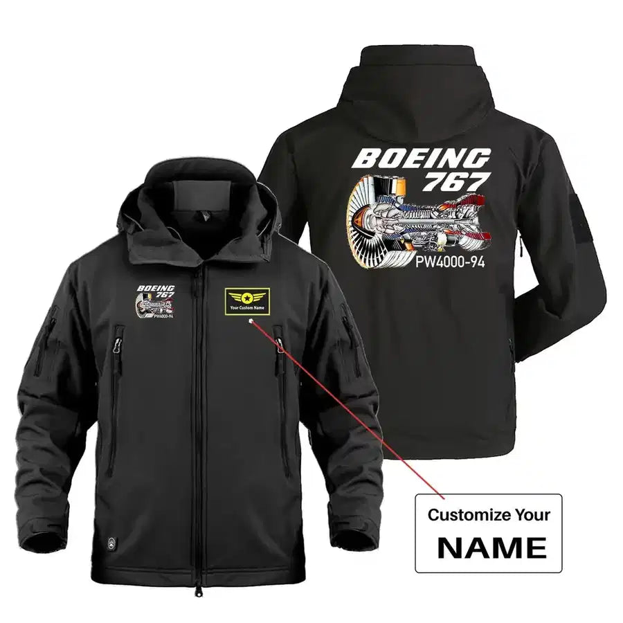 Boeing 767 Engine (PW4000-94) Military Jackets (Customizable) aviation design printed on heavy cotton shell with field-style.