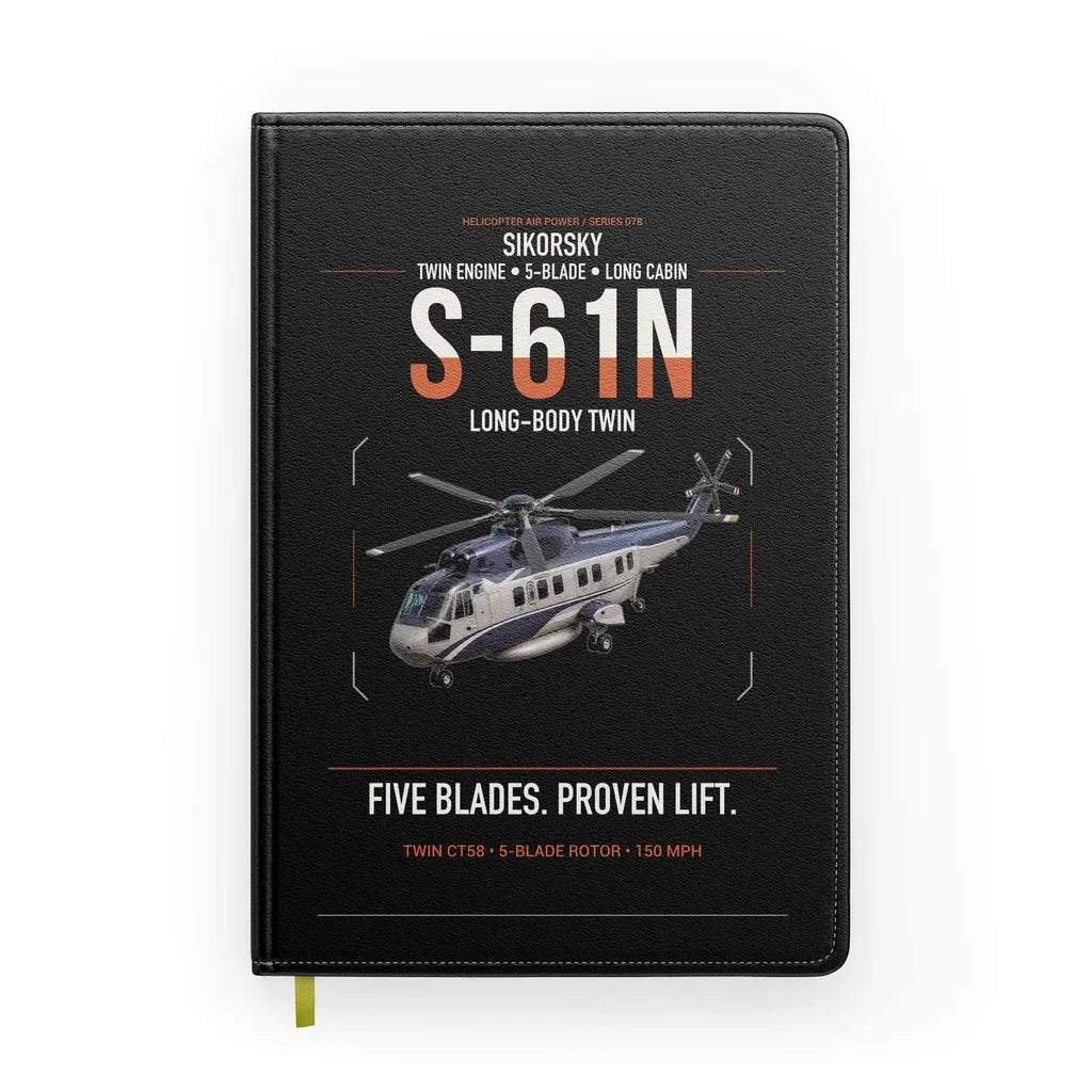 Sikorsky S-61N design on black notebook
