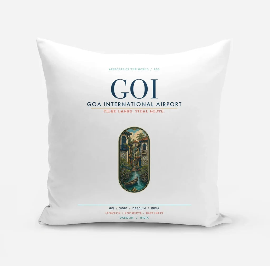 Goa International Airport Dabolim (GOI) design on white pillow