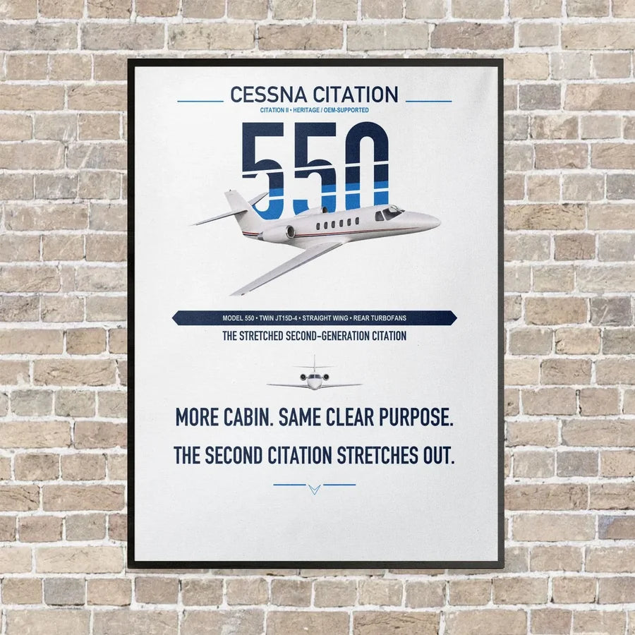 Cessna Citation 550 - Citation II vertical canvas print - framed - white background