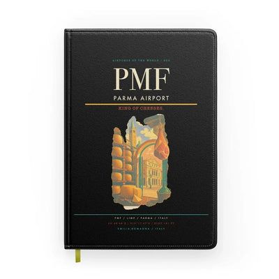 Parma Airport (PMF) design on black notebook