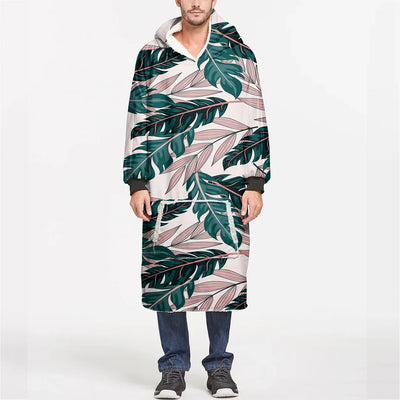 Seamless Palm Leafs aviation design on soft fleece blanket hoodie.