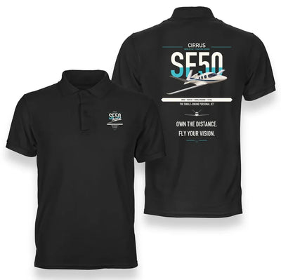 Cirrus Vision Jet G2+ design on black double-side polo t-shirt, double-side print
