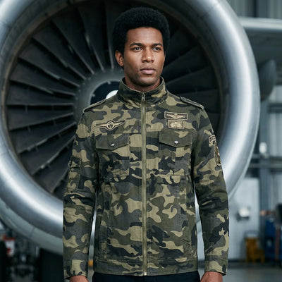 Pilot jacket on model — editorial