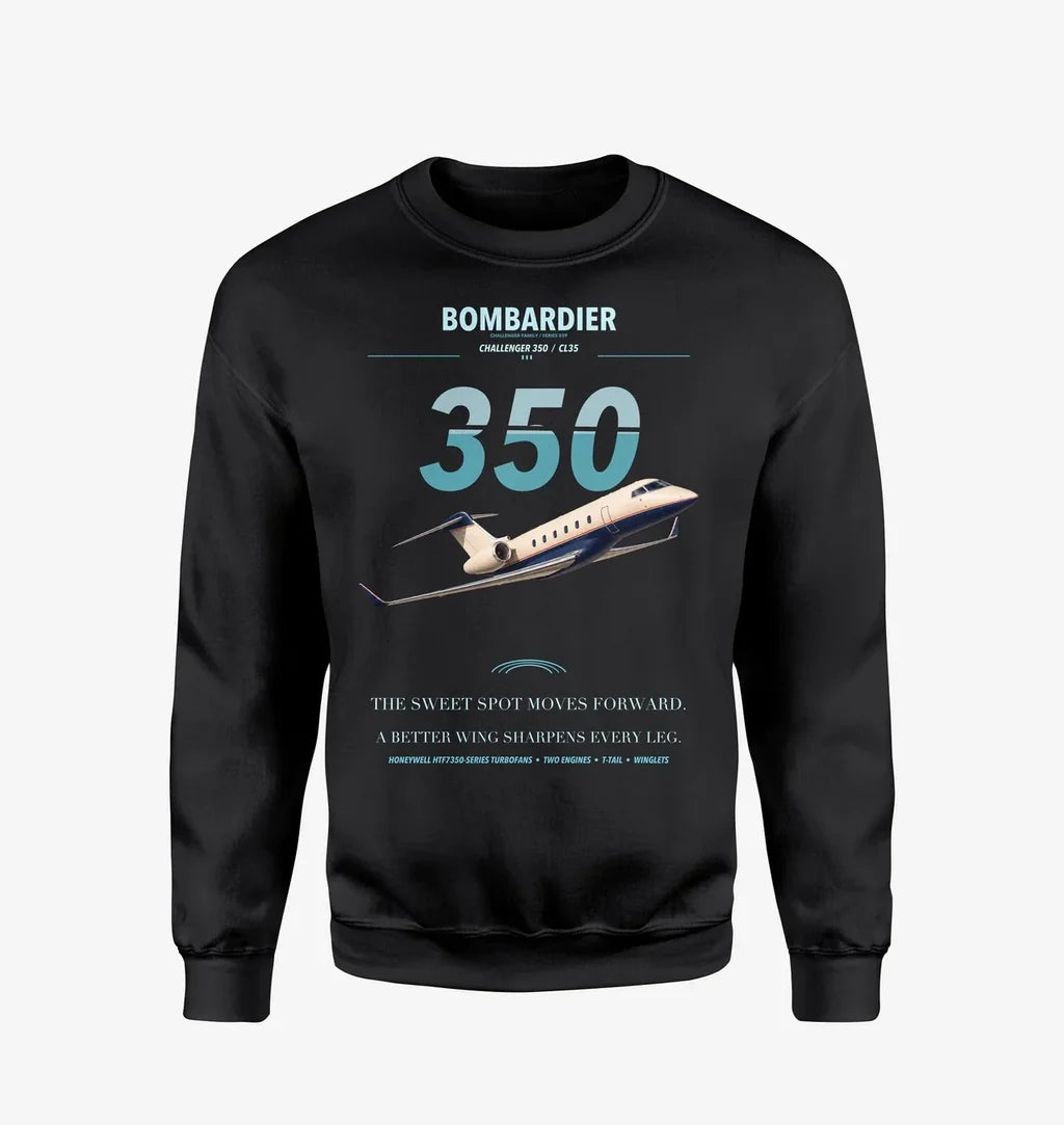 Bombardier Challenger 350 design on black sweatshirt