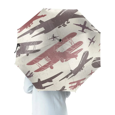 Vintage & Jumbo Airplanes aviation design on windproof polyester umbrella.