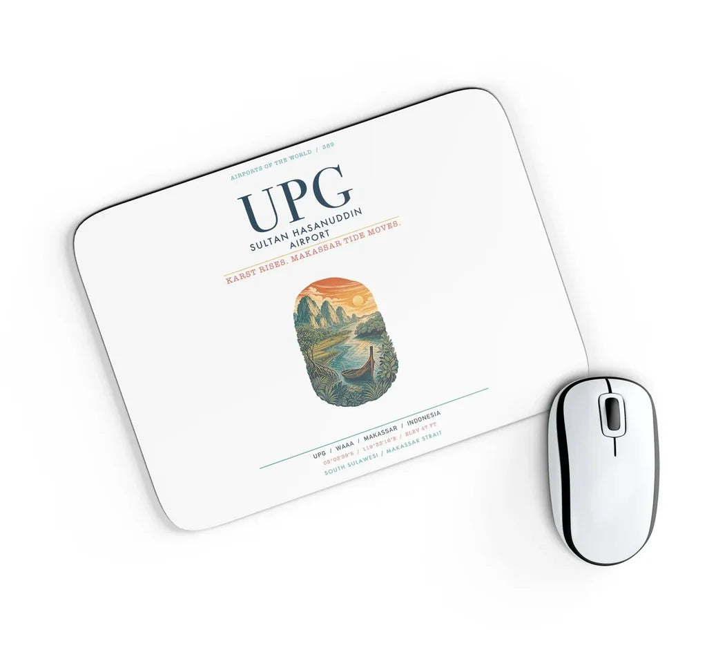 Sultan Hasanuddin Airport (UPG) design on white rectangle mouse pad