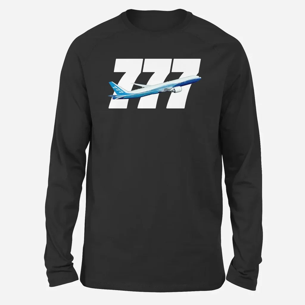 Super Boeing 777 Long-Sleeve aviation design printed on soft cotton long-sleeve T-shirt.