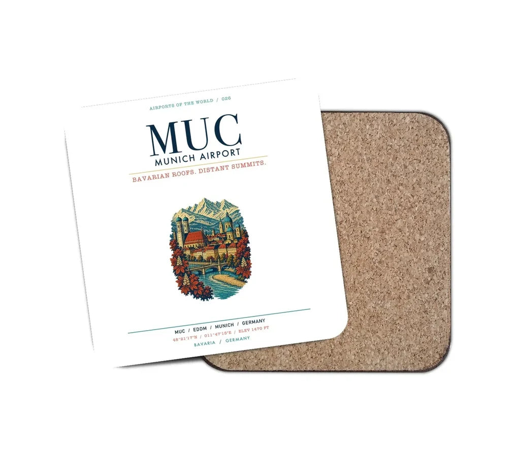 Munich Airport (MUC) design on white 1 piece coaster