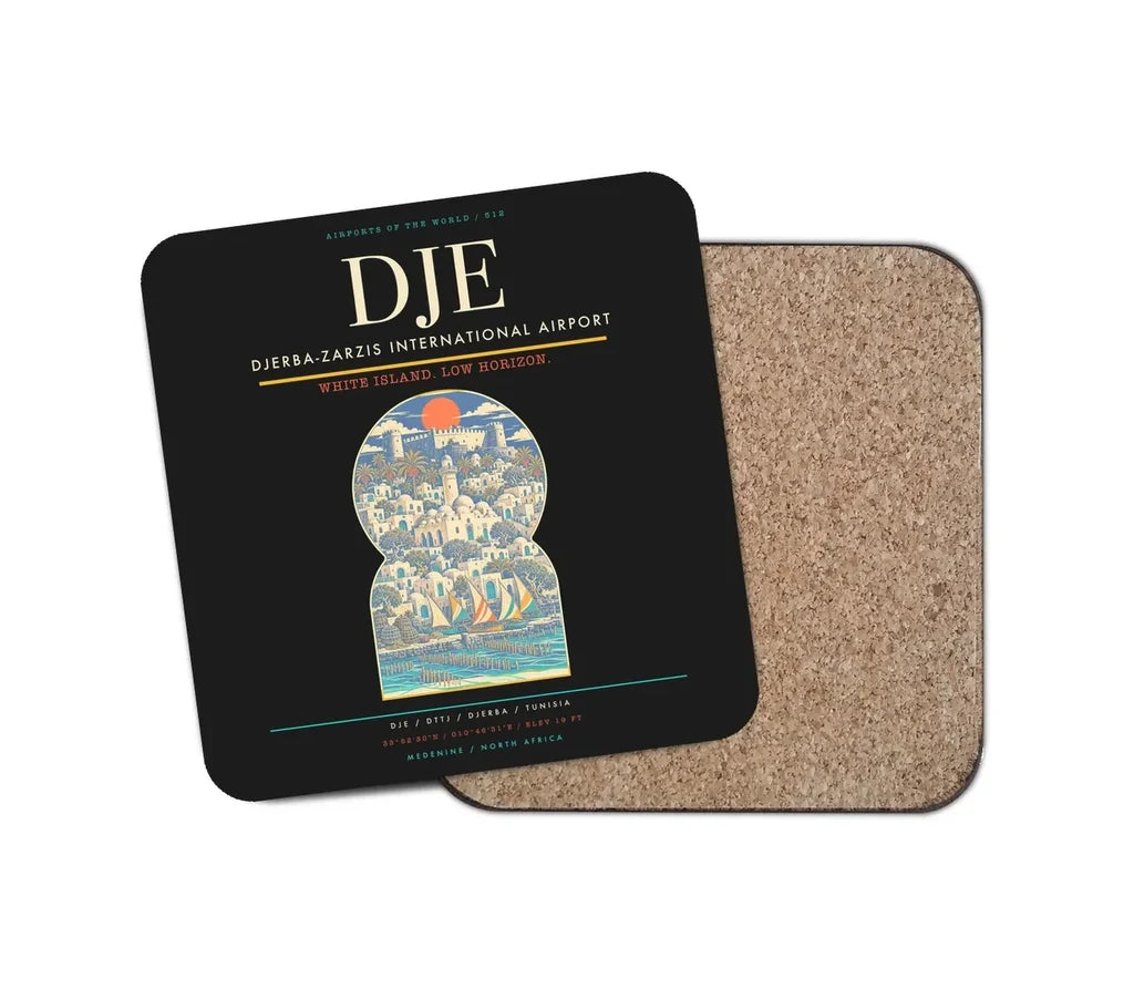 Djerba-Zarzis International Airport (DJE) design on black 1 piece coaster