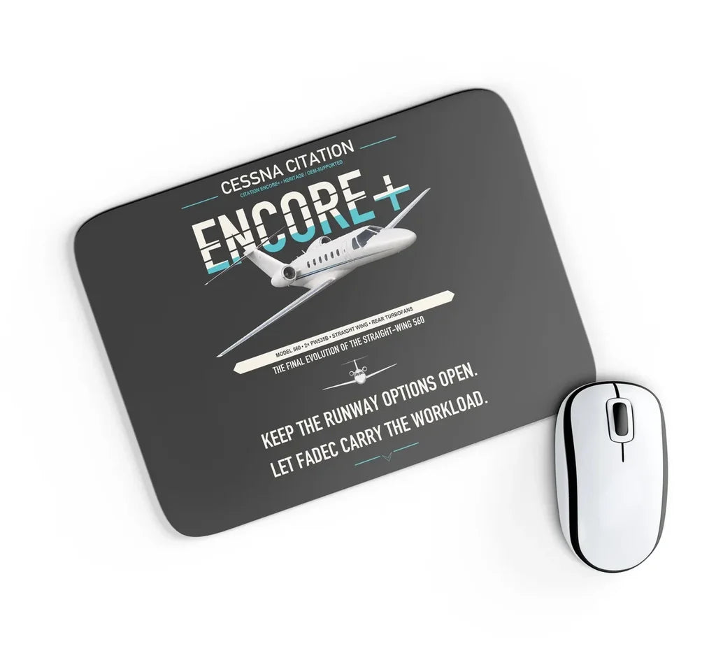 Cessna Citation Encore+ design on black rectangle mouse pad