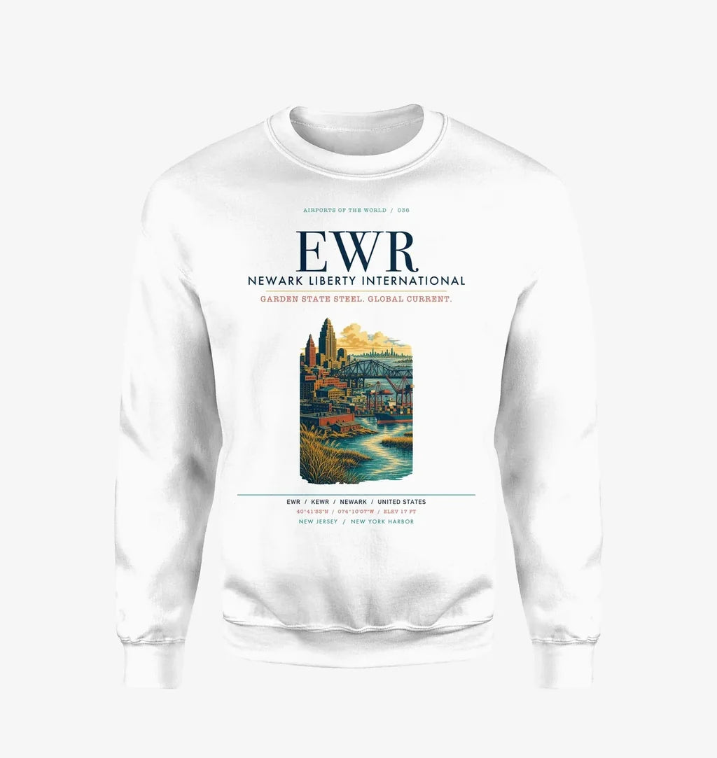 Newark Liberty International Airport (EWR) design on white sweatshirt