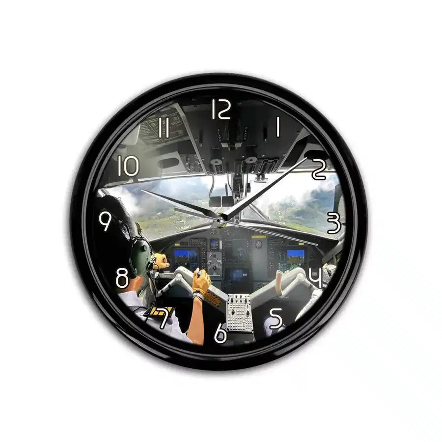 Fantastic Cockpit Shot aviation themed wall clock, premium wood and metal.