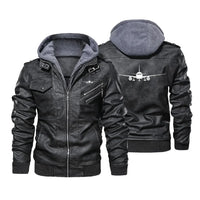Thumbnail for Airbus A320 Silhouette aviation design printed on genuine leather with detachable hood hooded leather jacket.