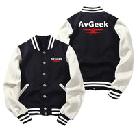Thumbnail for Avgeek Baseball Style aviation design printed on two-tone shell with ribbed cuffs baseball jacket.