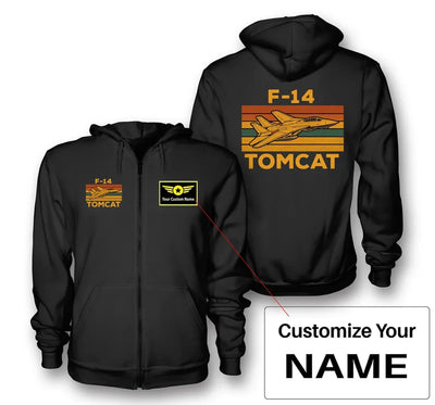 Retro F-14 TOMCAT aviation design on soft cotton blend zipped hoodie.